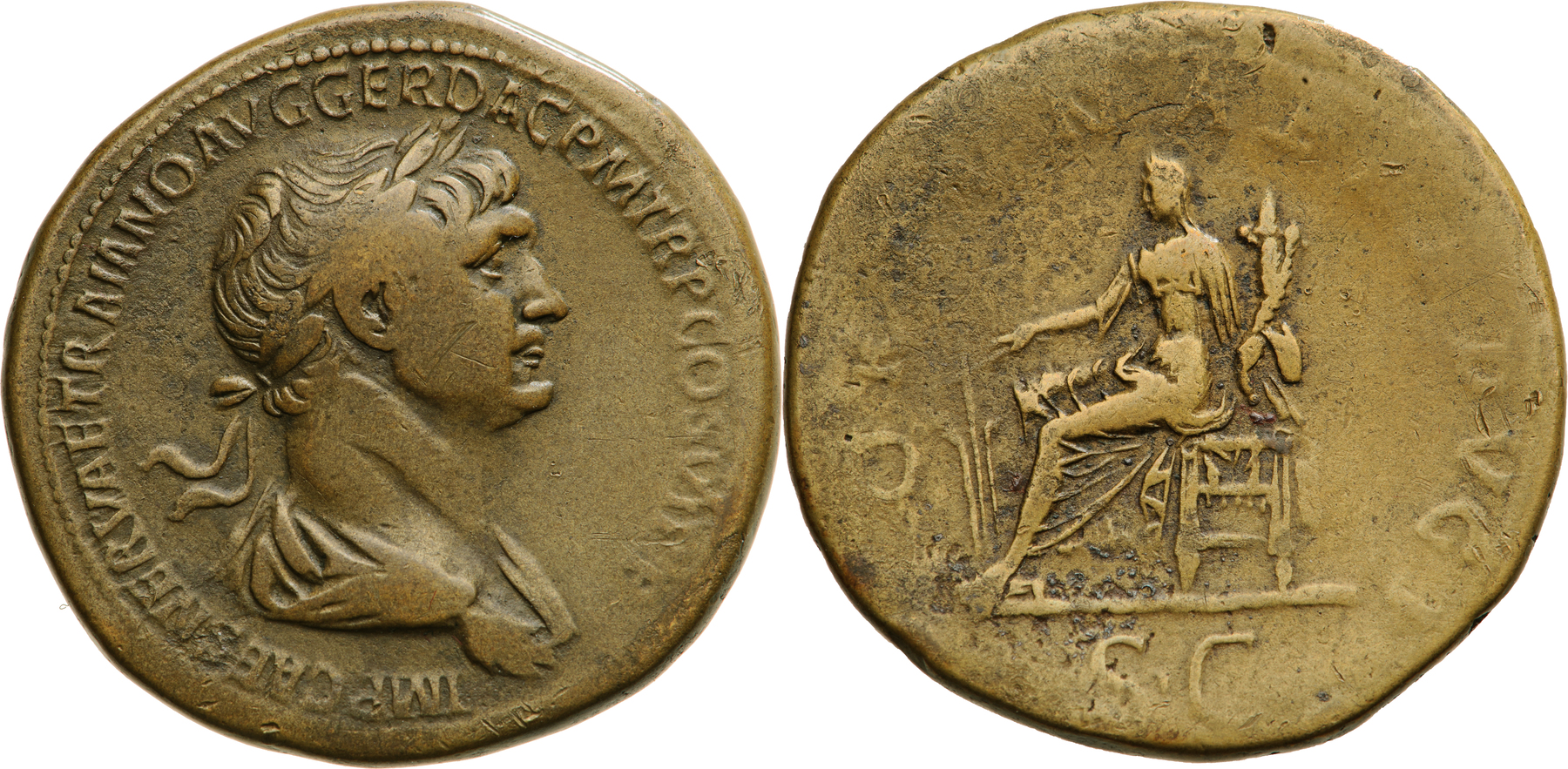 Trajan (98-117 ), AE Sestertius, Rome, about 113-114.