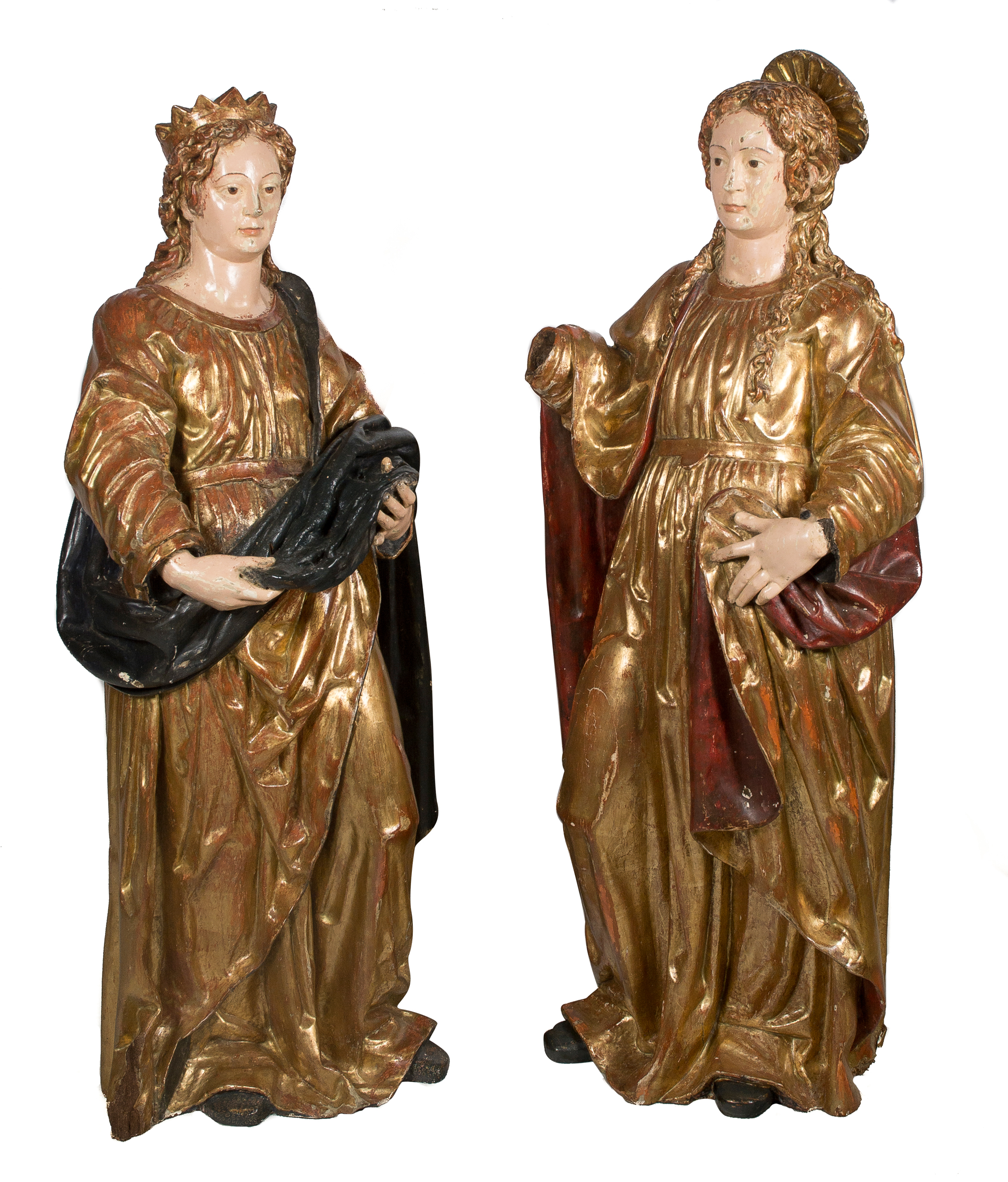 "Saints". Pair of large, carved, polychromed and gilded wooden sculptures. Colonial School. Peru. - Image 4 of 8