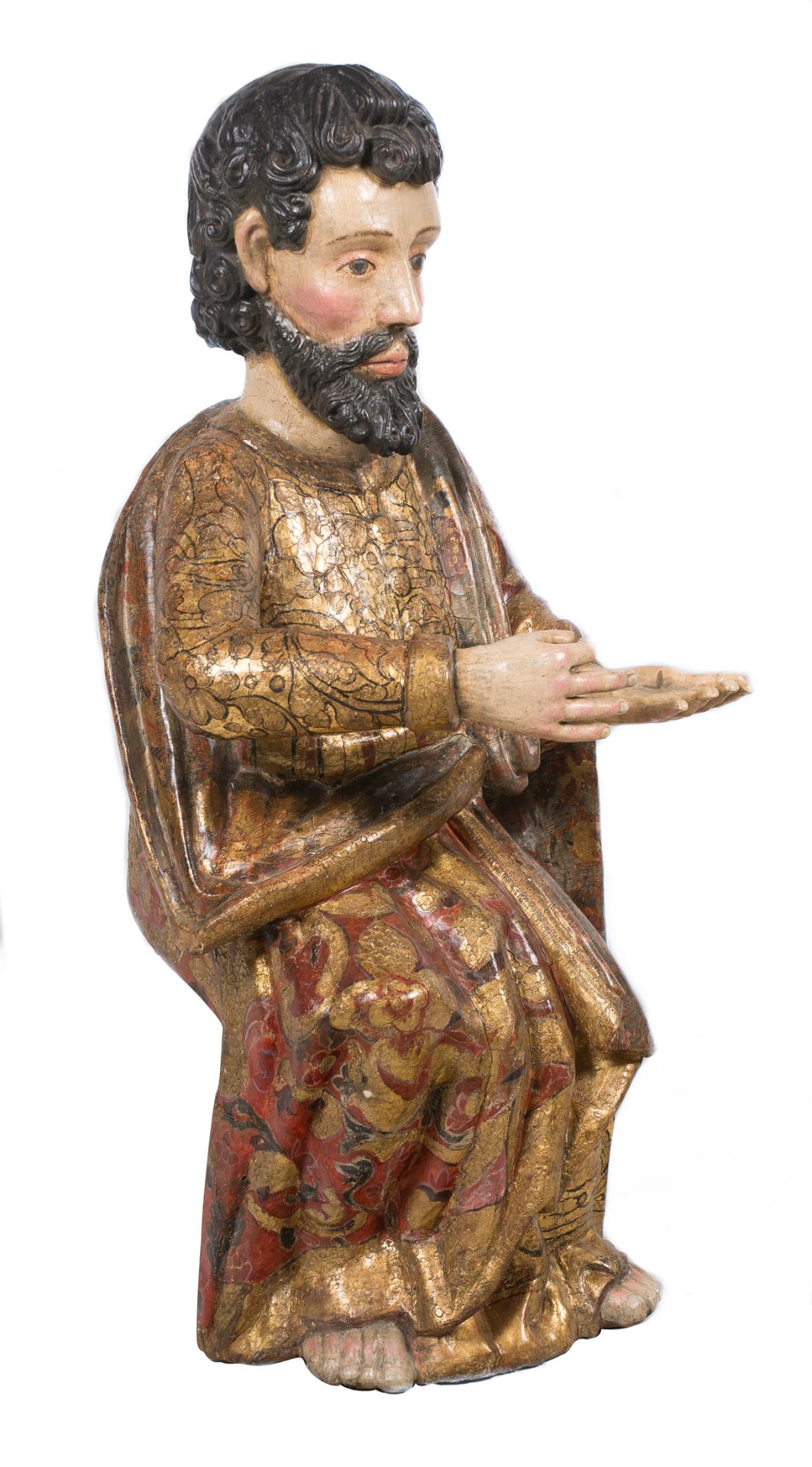 "Saint Peter". Carved, gilded and polychromed wooden sculpture. Romanesque. 13th century. - Image 2 of 6