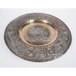 Large, ornamental, embossed and chased 916 silver plate. 19th century.