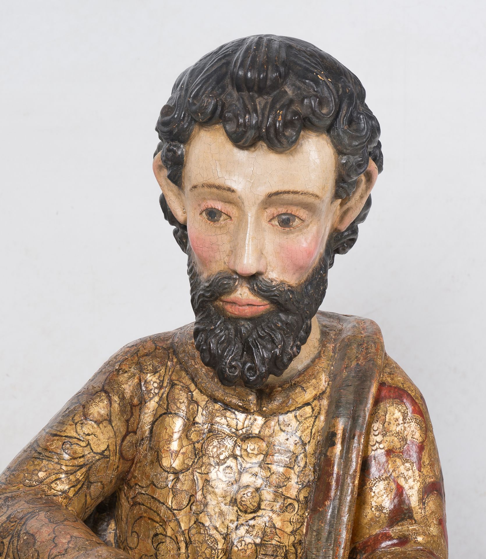 "Saint Peter". Carved, gilded and polychromed wooden sculpture. Romanesque. 13th century. - Image 3 of 6