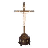 Large wooden cross with mother of pearl, tortoiseshell and silver. Colonial School. Mexico. 18th c
