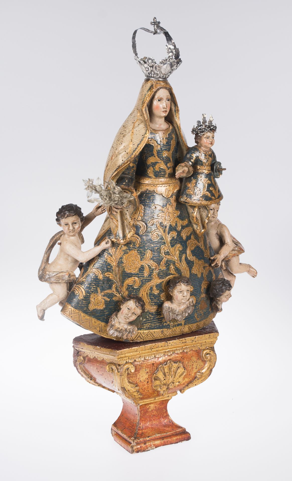 "Our Lady of the Rosary". Carved, polychromed and gilded wooden sculpture. Colonial School. Mexico.