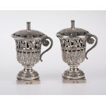 Pair of chased silver goblets with marks. Imperial period. Possibly colonial work. 19th century.