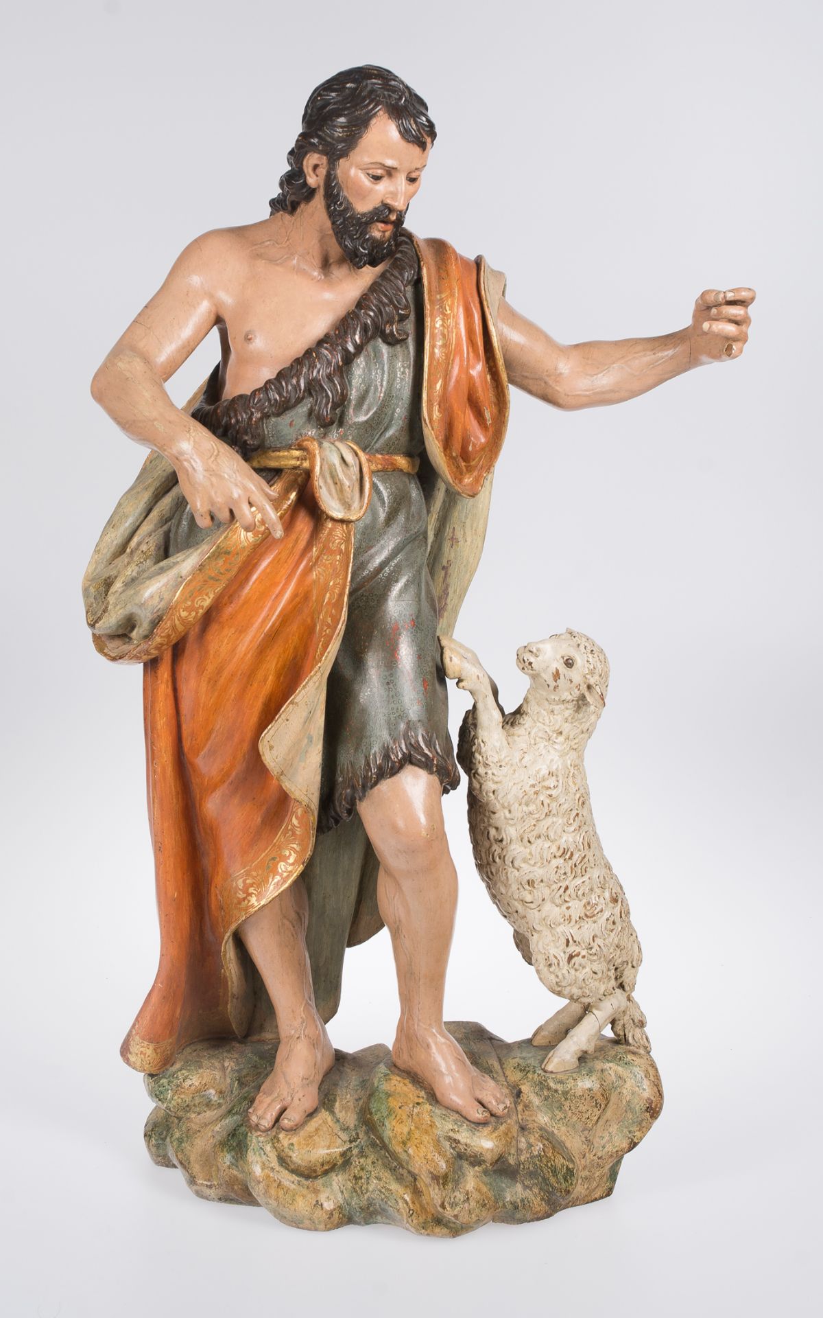 "Saint John the Baptist". Polychromed and gilded carved wood sculpture. Castilian School. Spain.