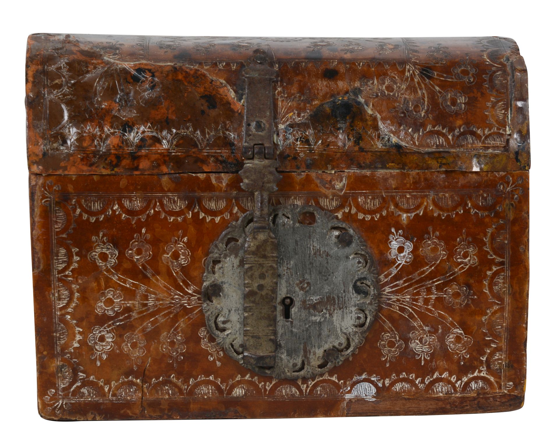Wooden chest covered with niello tortoiseshell. Guadalajara Mexico. 18th century. - Bild 2 aus 7
