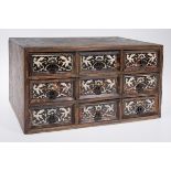 Wooden chest with ivory and tortoiseshell incrustations and iron fittings. Colonial School. Mexico