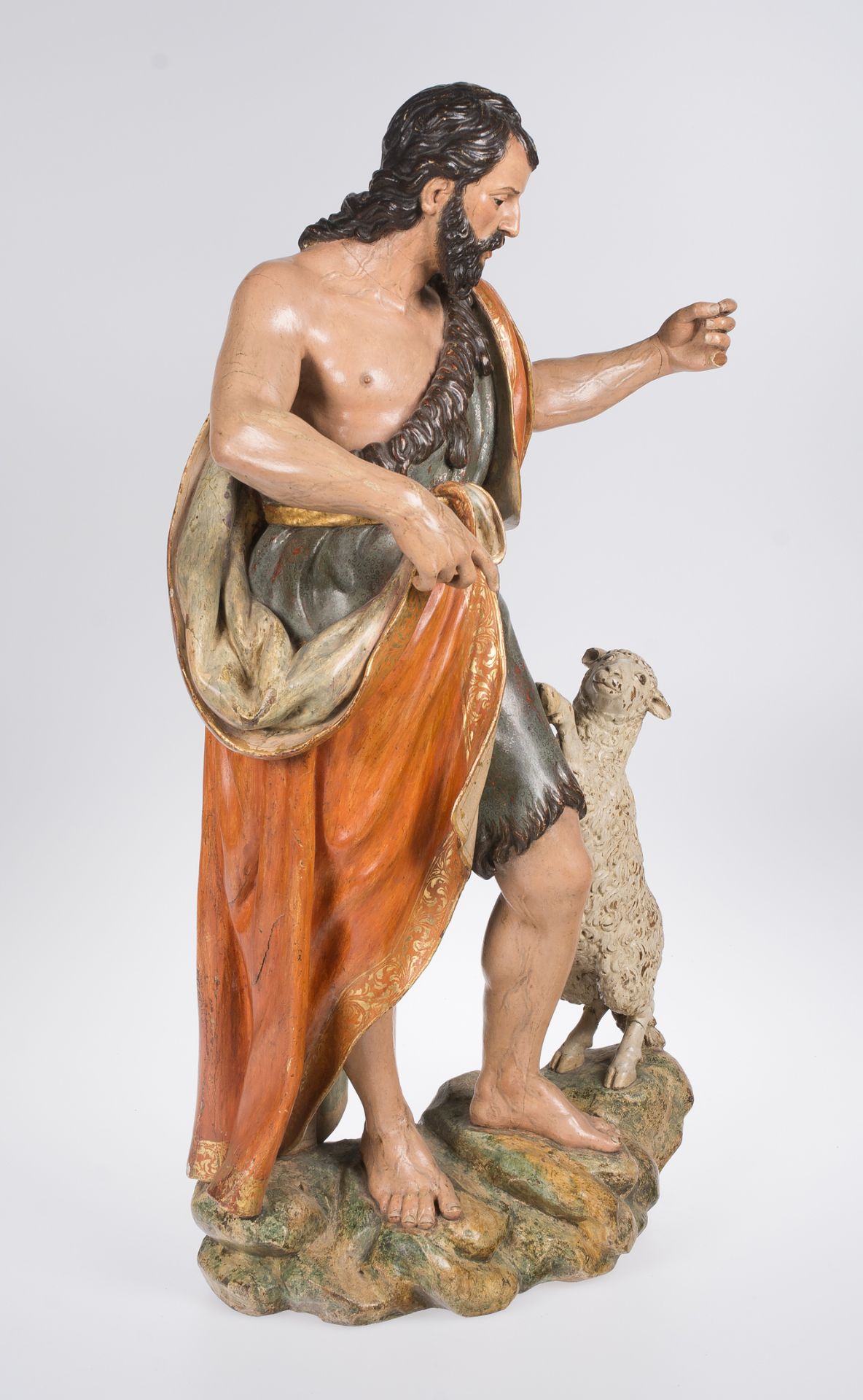 "Saint John the Baptist". Polychromed and gilded carved wood sculpture. Castilian School. Spain. - Image 4 of 5