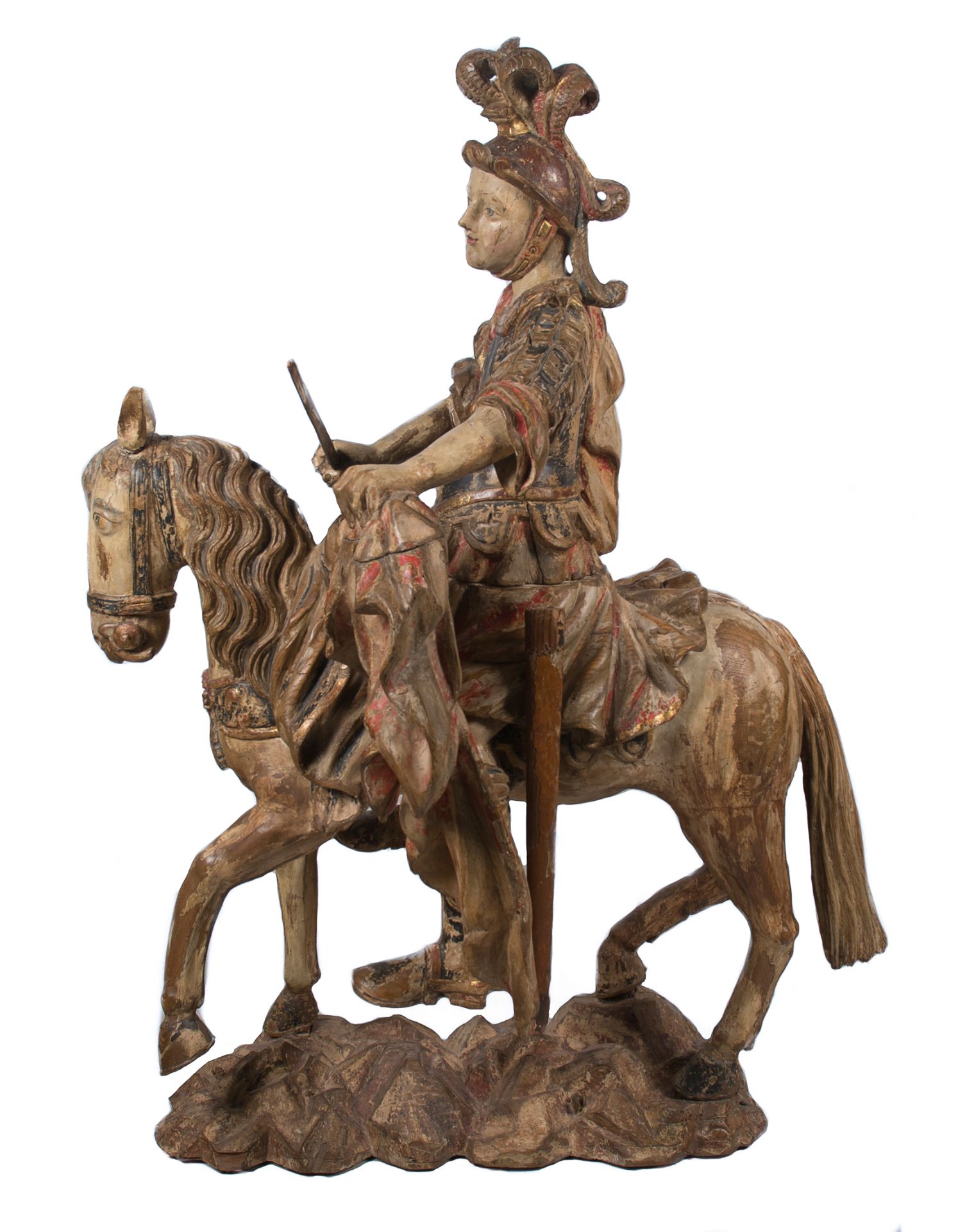 "Saint Martin". Imposing carved, polychromed and gilded wooden sculpture. Hispanic - Flemish