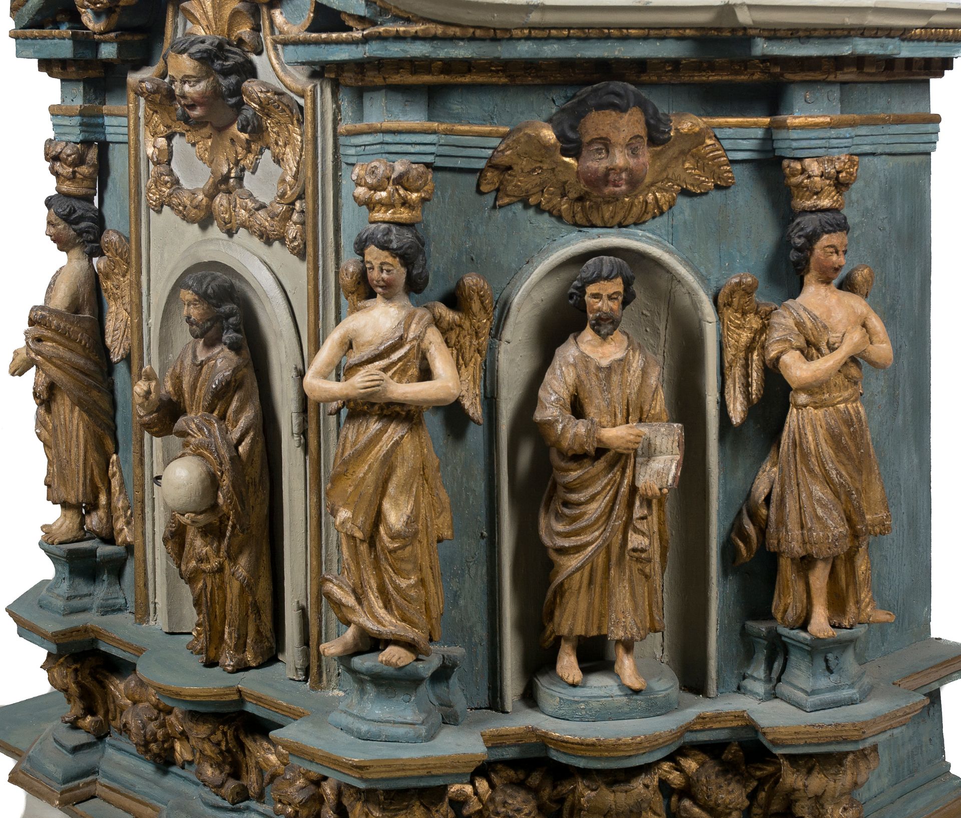 Carved, gilded and polychromed wooden tabernacle. Baroque. 17th century. - Image 4 of 5