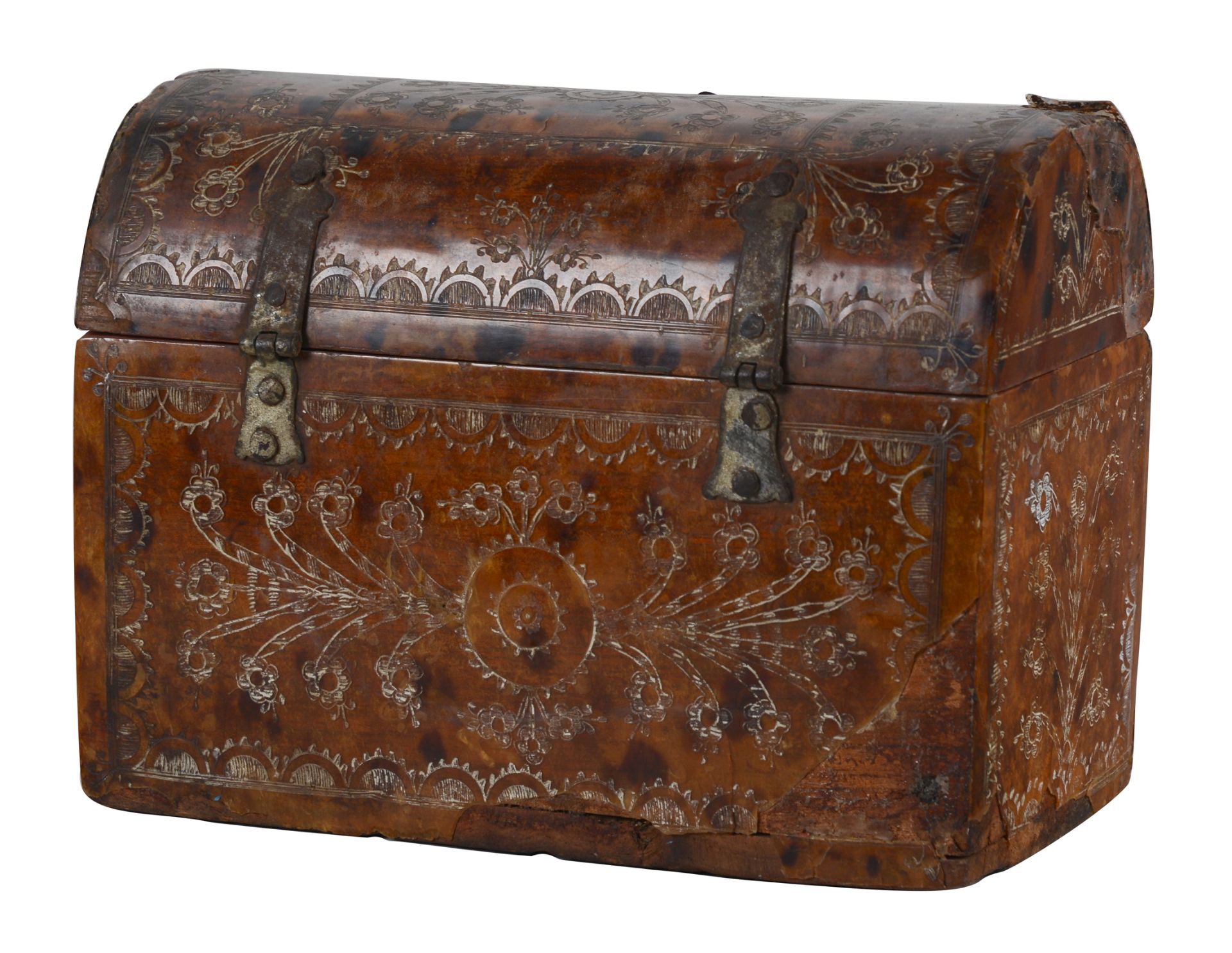 Wooden chest covered with niello tortoiseshell. Guadalajara Mexico. 18th century. - Bild 5 aus 7