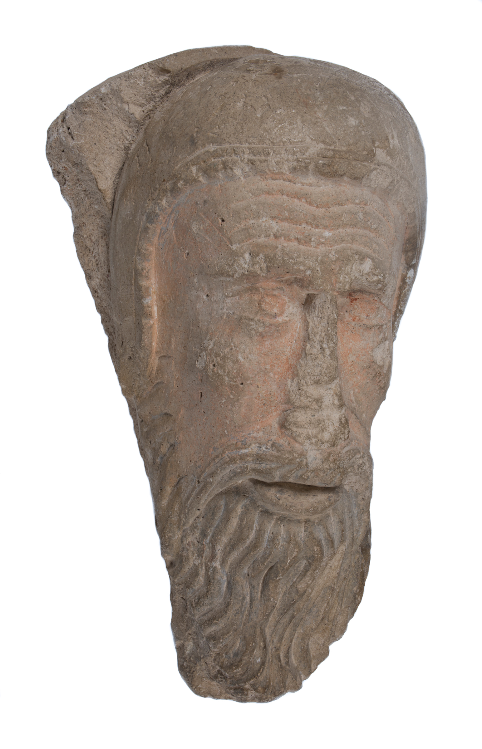 "Saint´s head". Sculpted, polychromed stone. Romanesque.
