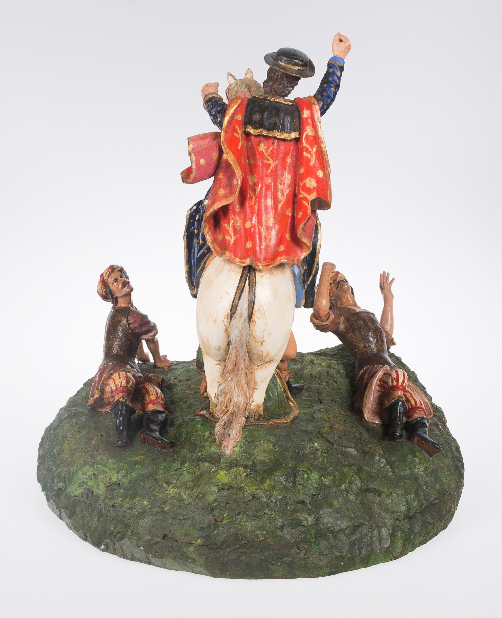 "Saint James". Carved and polychromed sculptural group. Colonial School. Quito. Peru. 18th century. - Image 8 of 8