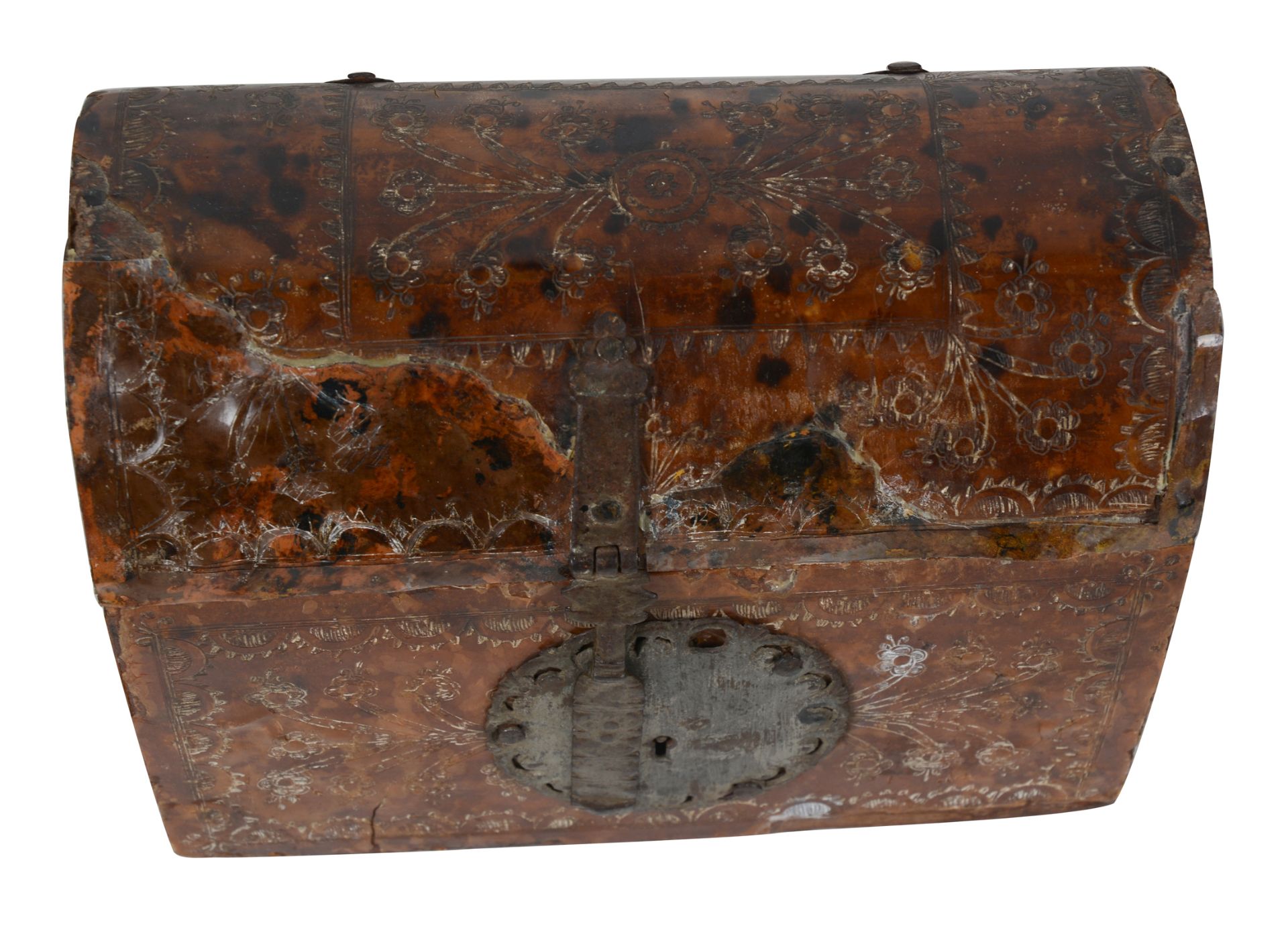 Wooden chest covered with niello tortoiseshell. Guadalajara Mexico. 18th century. - Bild 3 aus 7