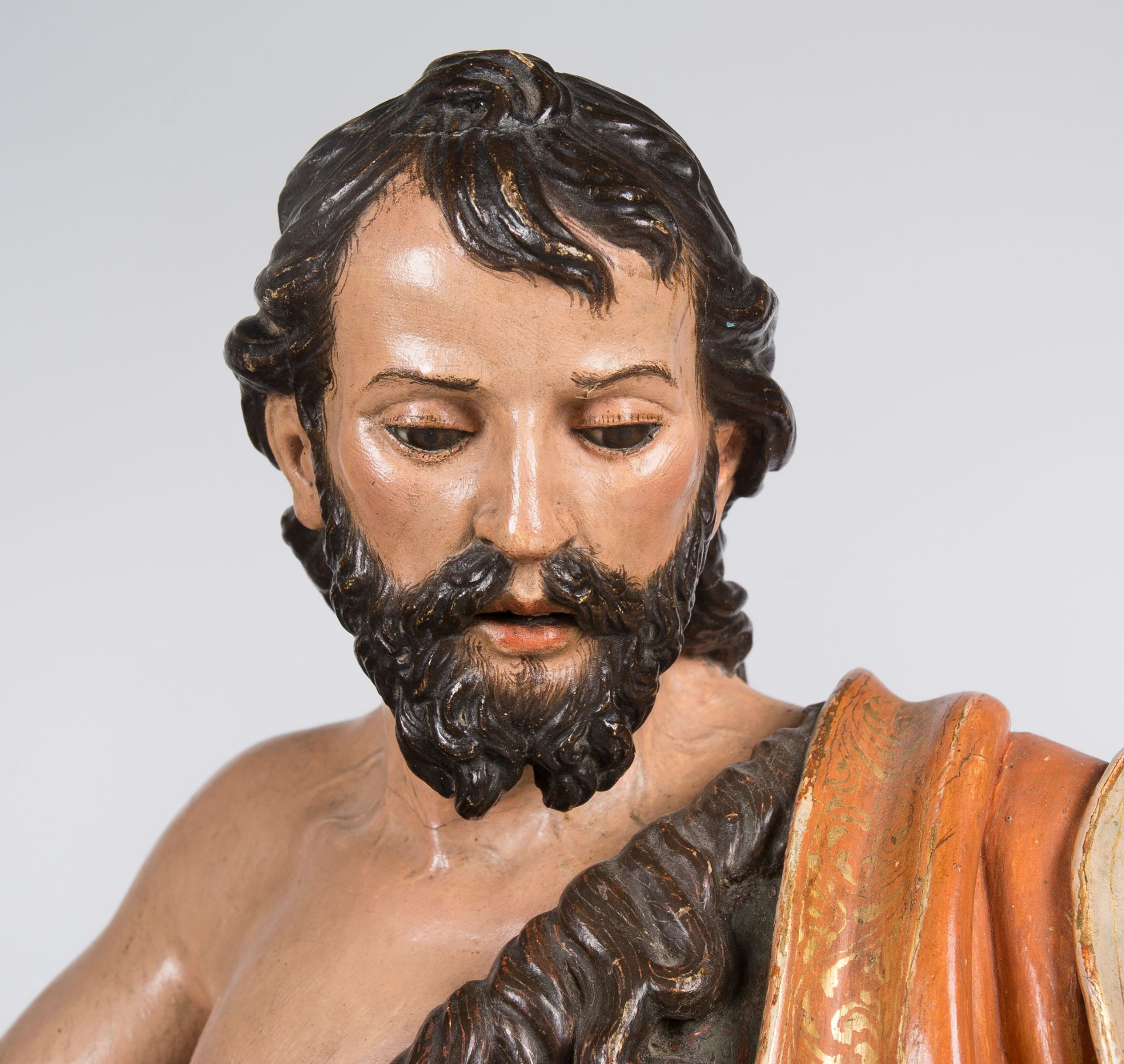 "Saint John the Baptist". Polychromed and gilded carved wood sculpture. Castilian School. Spain. - Image 3 of 5