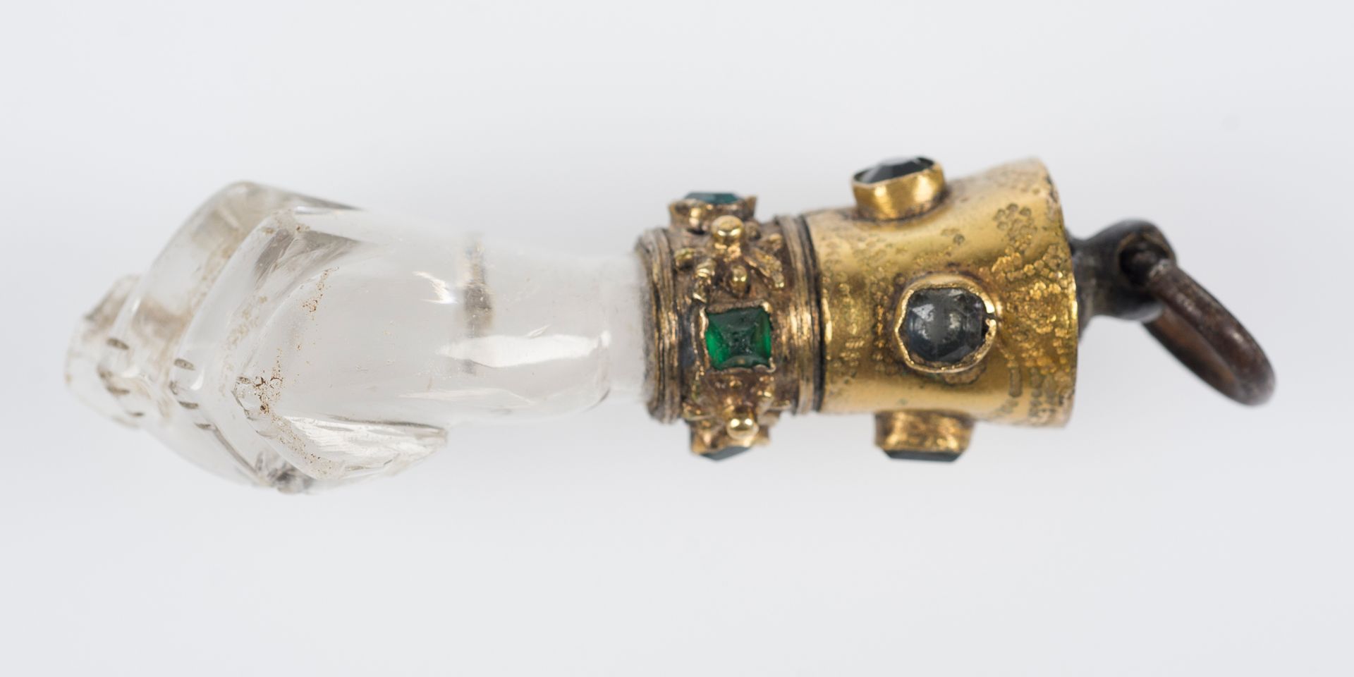 Rock crystal and gilded copper figa with precious stone cabochons. Gothic. 15th century. - Image 5 of 7