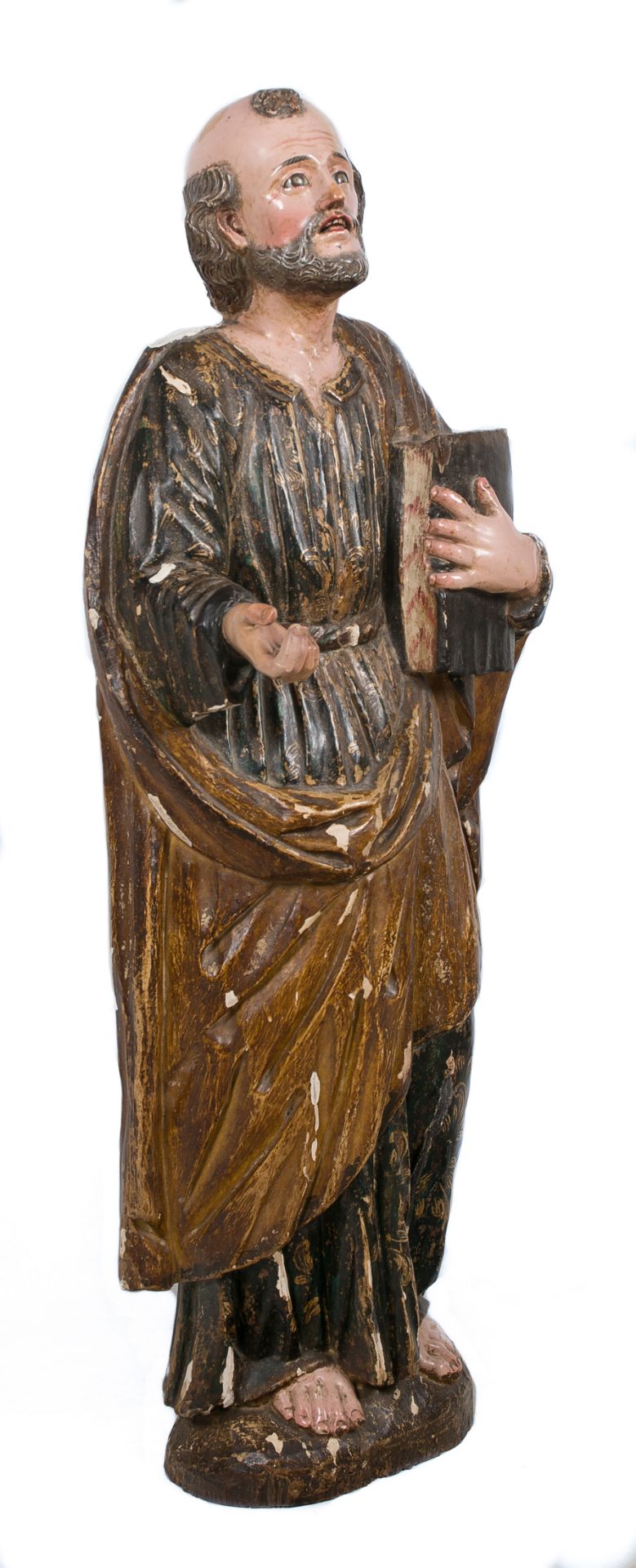 "Saint Peter". Carved, gilded and polychromed wooden sculpture with estofado technique and pierced - Image 3 of 5