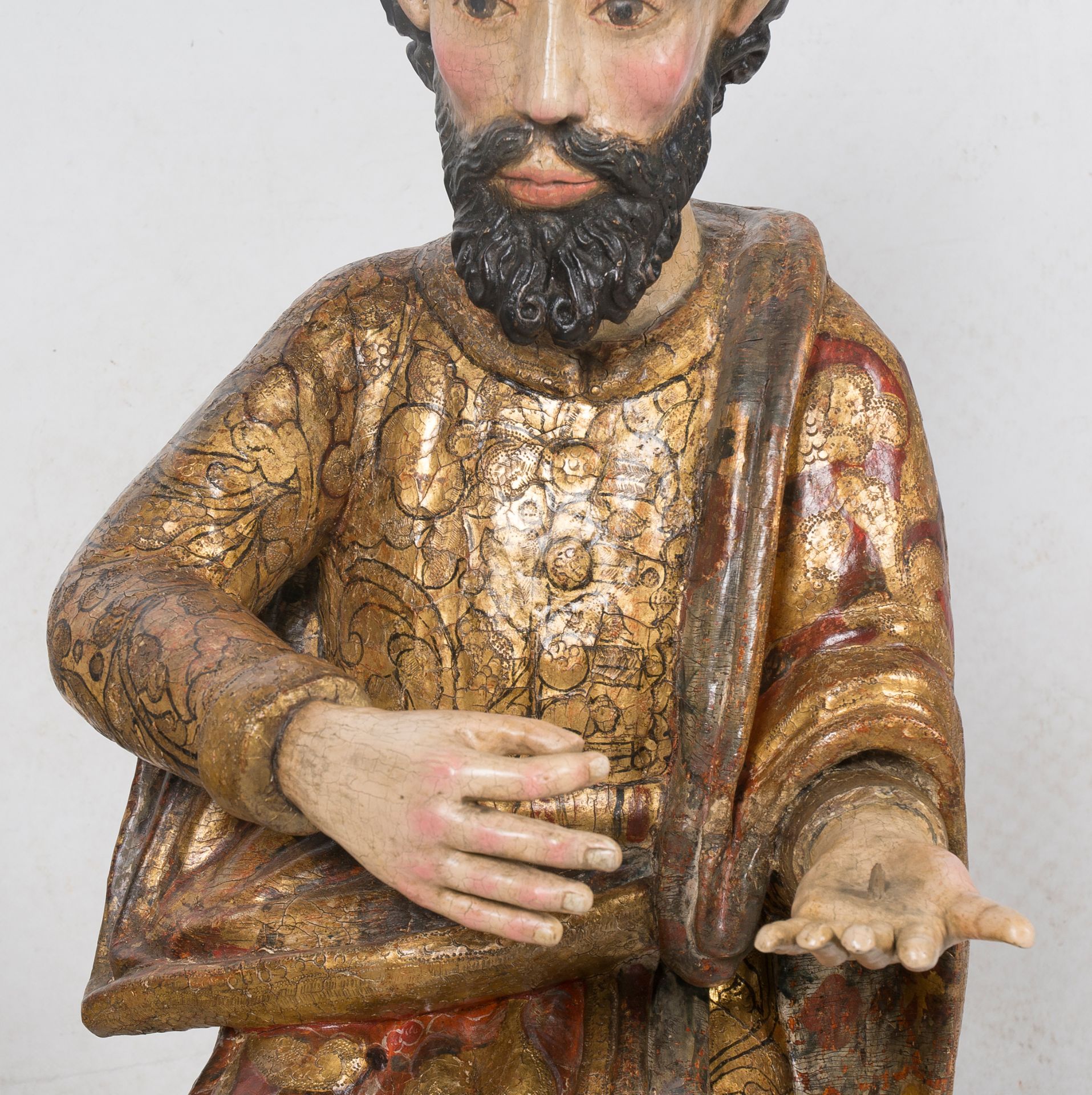 "Saint Peter". Carved, gilded and polychromed wooden sculpture. Romanesque. 13th century. - Image 4 of 6