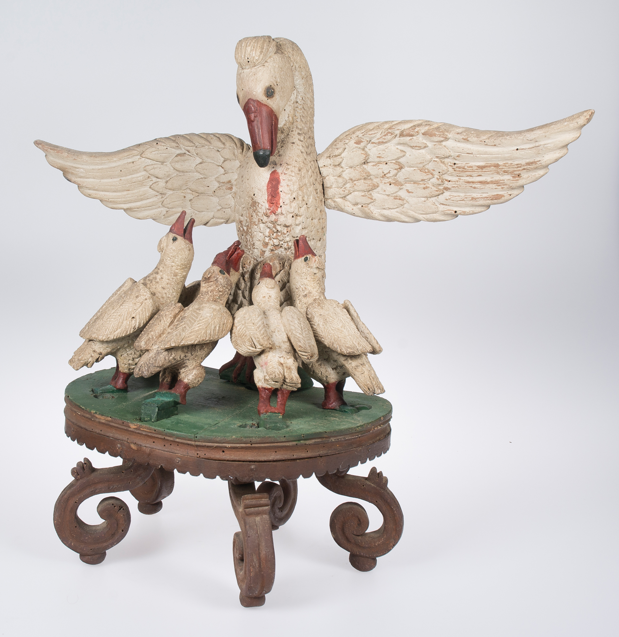 "Eucharist pelican". Carved and polychromed wooden sculptural group. Colonial School. 17th century - Image 2 of 4