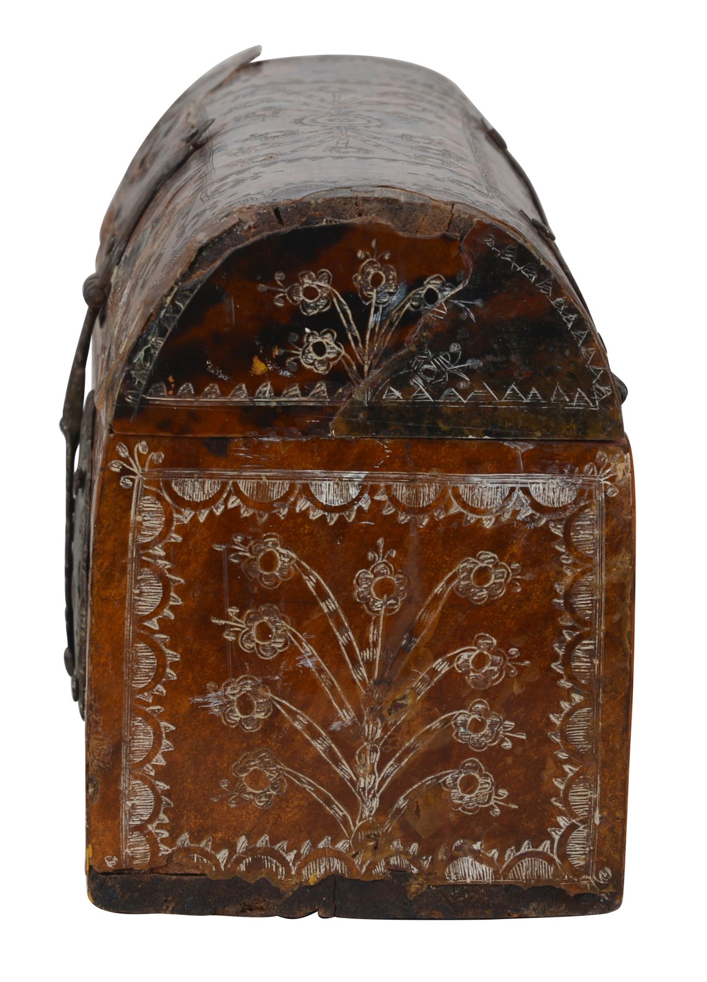 Wooden chest covered with niello tortoiseshell. Guadalajara Mexico. 18th century. - Bild 4 aus 7