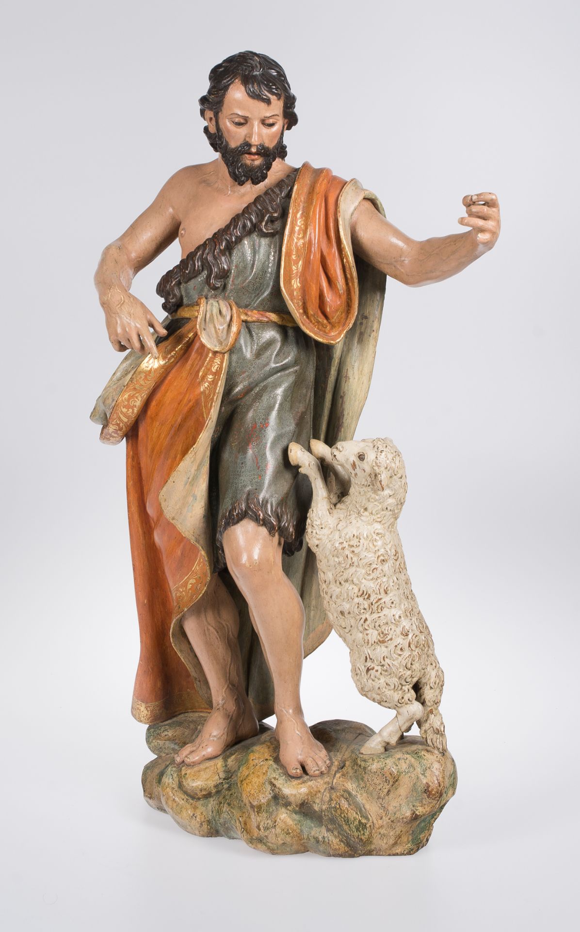 "Saint John the Baptist". Polychromed and gilded carved wood sculpture. Castilian School. Spain. - Image 2 of 5