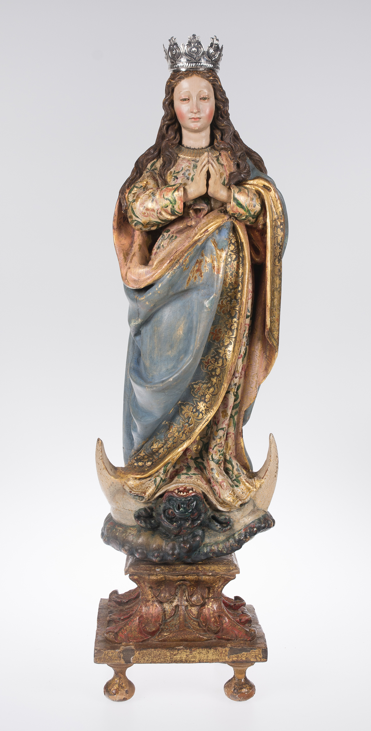 "Our Lady Immaculate". Carved, polychromed and gilded wooden sculpture. Colonial School. Peru. 17th