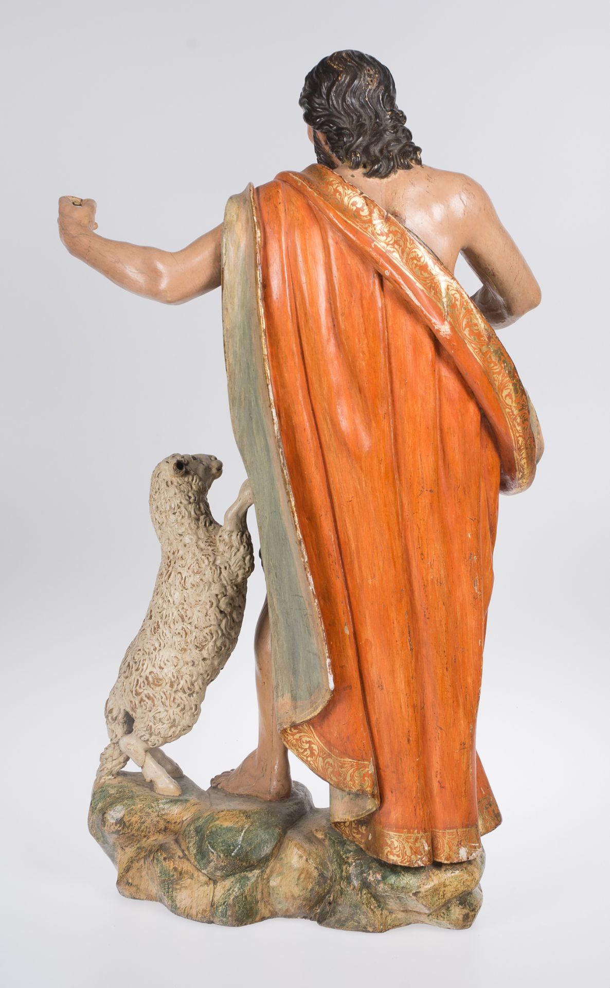 "Saint John the Baptist". Polychromed and gilded carved wood sculpture. Castilian School. Spain. - Image 5 of 5