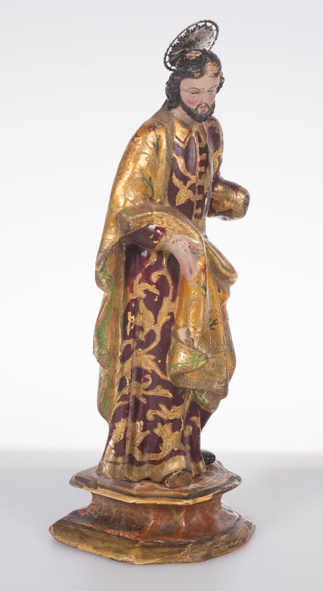 "Saint Joseph". Carved, gilded and polychromed wooden sculpture. Colonial School. Guatemala. 18th c - Image 2 of 4