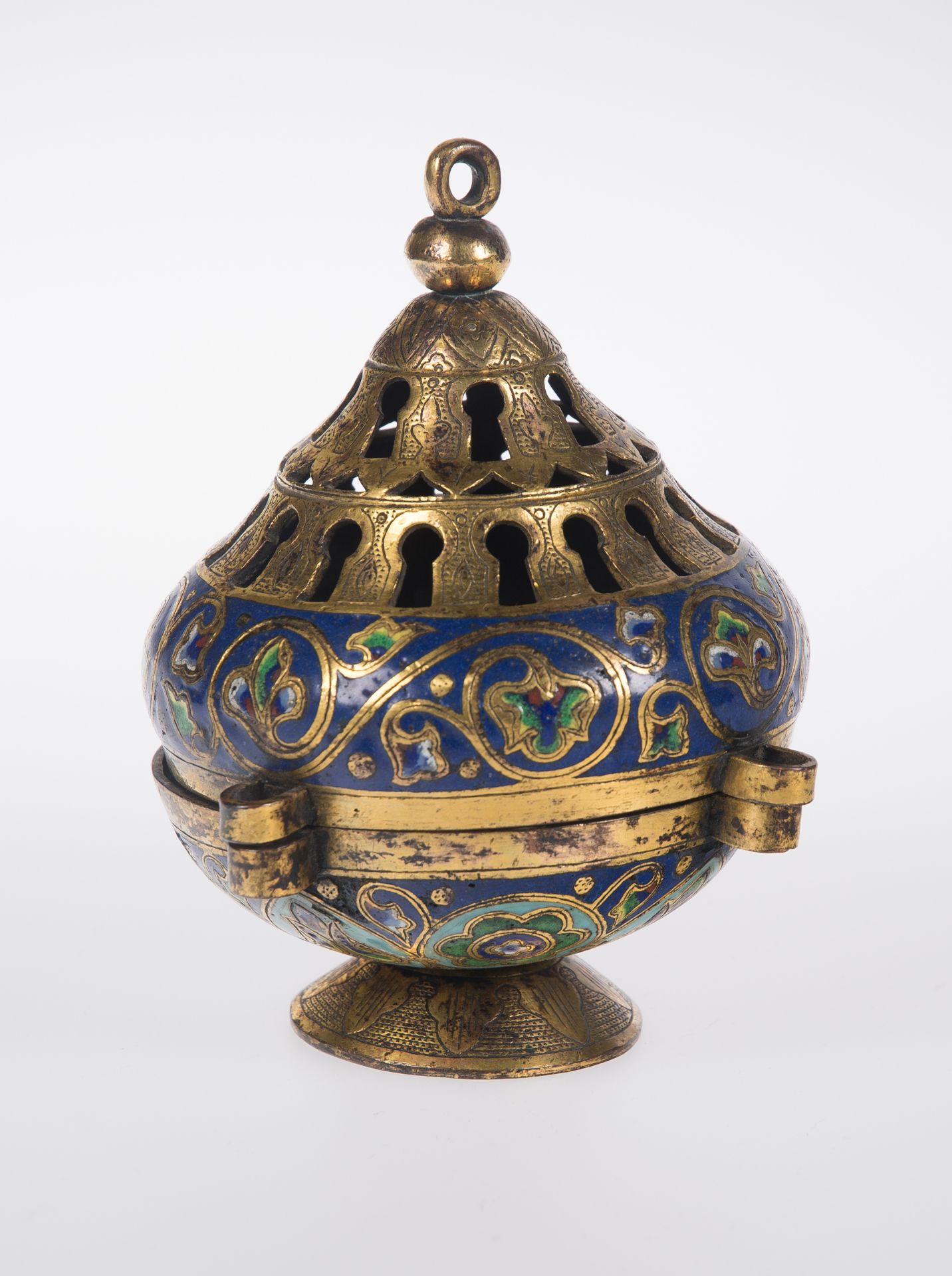 Gilded copper censer with champlevé enamels. Limoges. France.