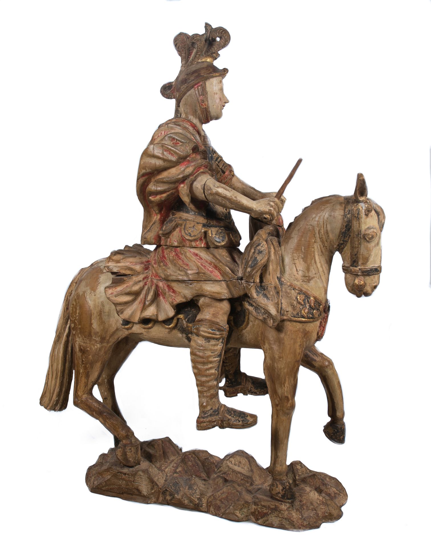 "Saint Martin". Imposing carved, polychromed and gilded wooden sculpture. Hispanic - Flemish - Image 3 of 6