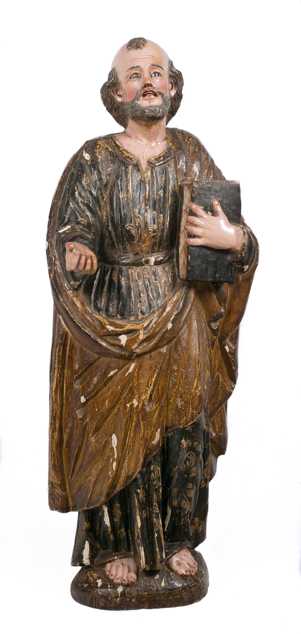 "Saint Peter". Carved, gilded and polychromed wooden sculpture with estofado technique and pierced