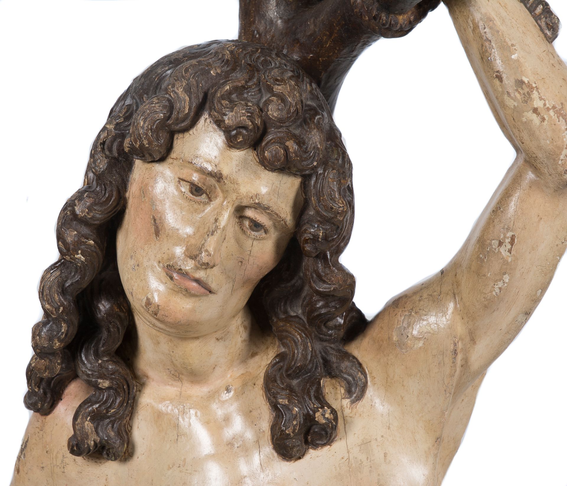 "Saint Sebastian". Carved and polychromed wooden sculpture. Germany. Gothic. 15th century. - Image 3 of 4