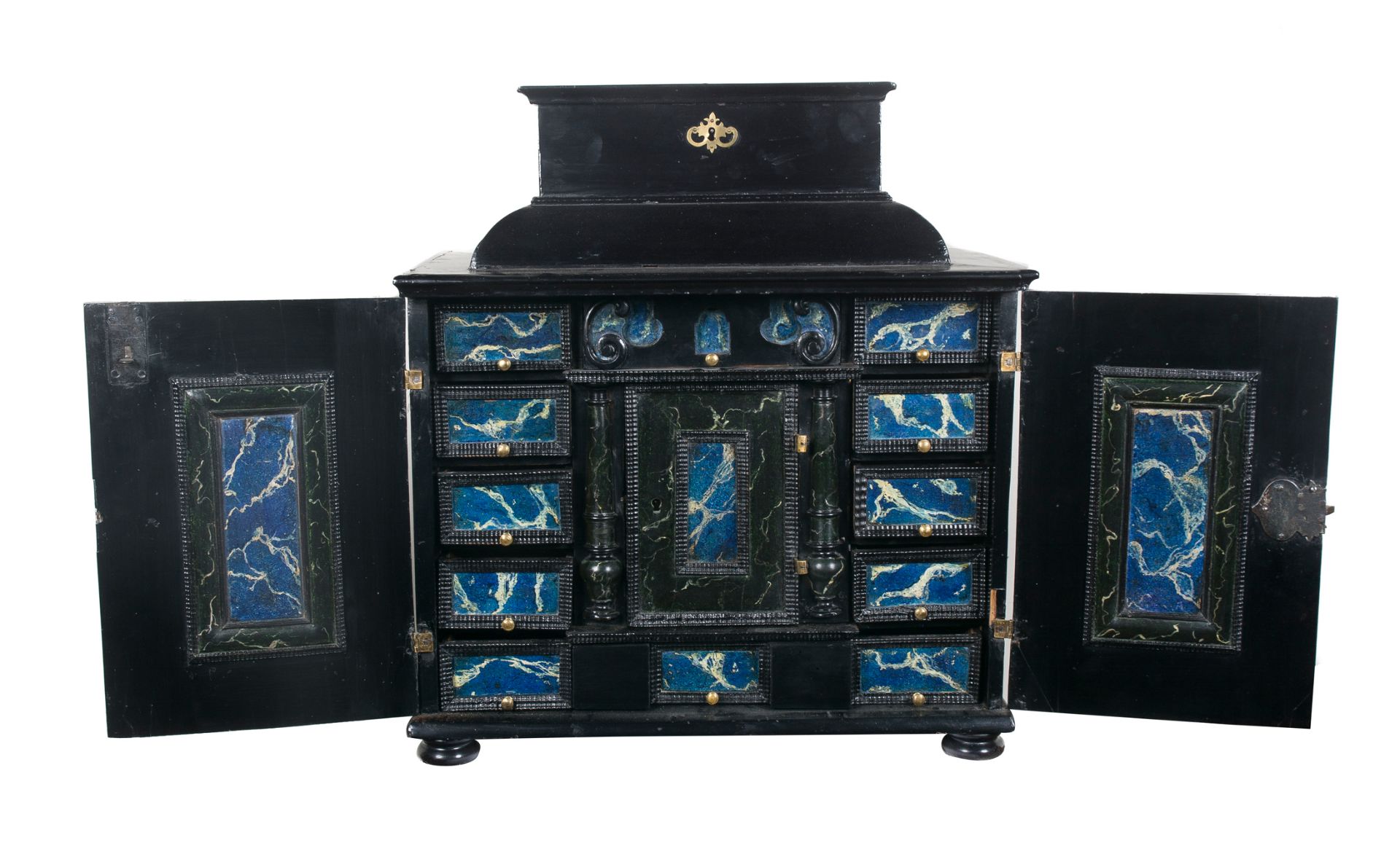 Ebonised and marbled small wooden chest. Flemish workshop. 17th - 18th century.