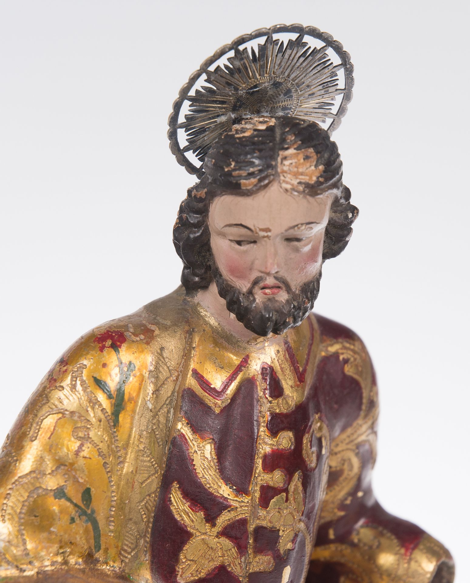 "Saint Joseph". Carved, gilded and polychromed wooden sculpture. Colonial School. Guatemala. 18th c - Bild 3 aus 4