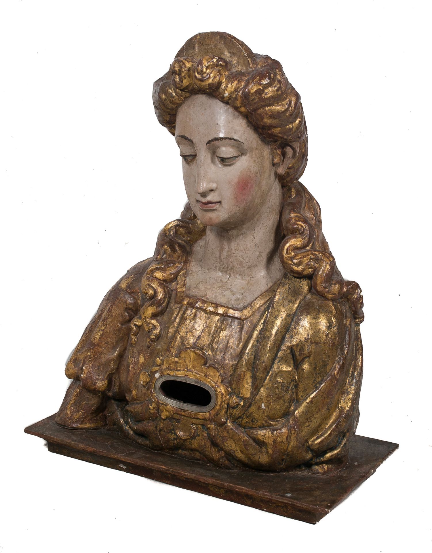 Carved, gilded and polychromed wooden reliquary. 16th century. - Image 3 of 4