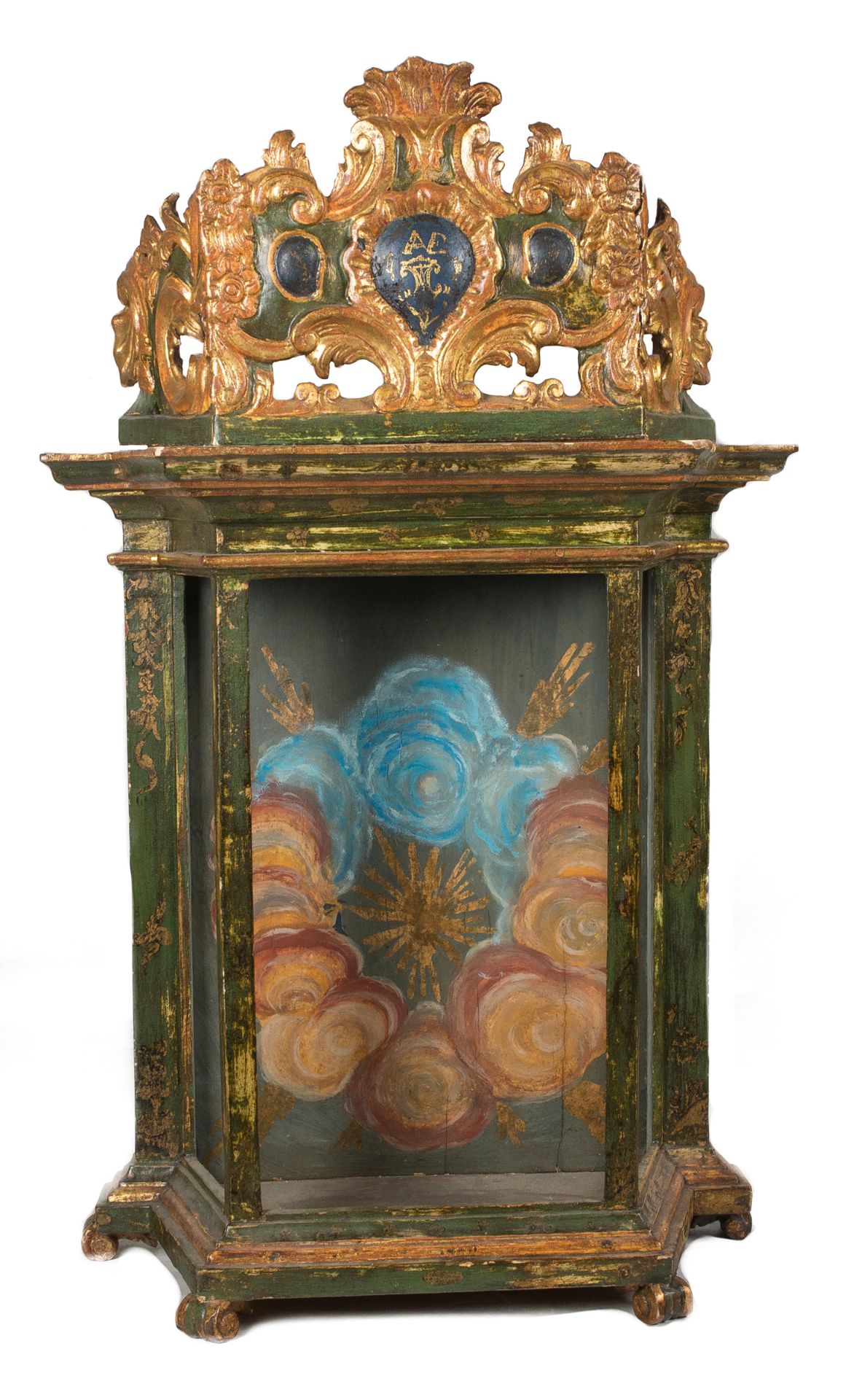 Pair of carved, polychromed and gilded wooden niches. Baroque. Late 17th century. 88 x 55 x 23 cm. - Bild 2 aus 6