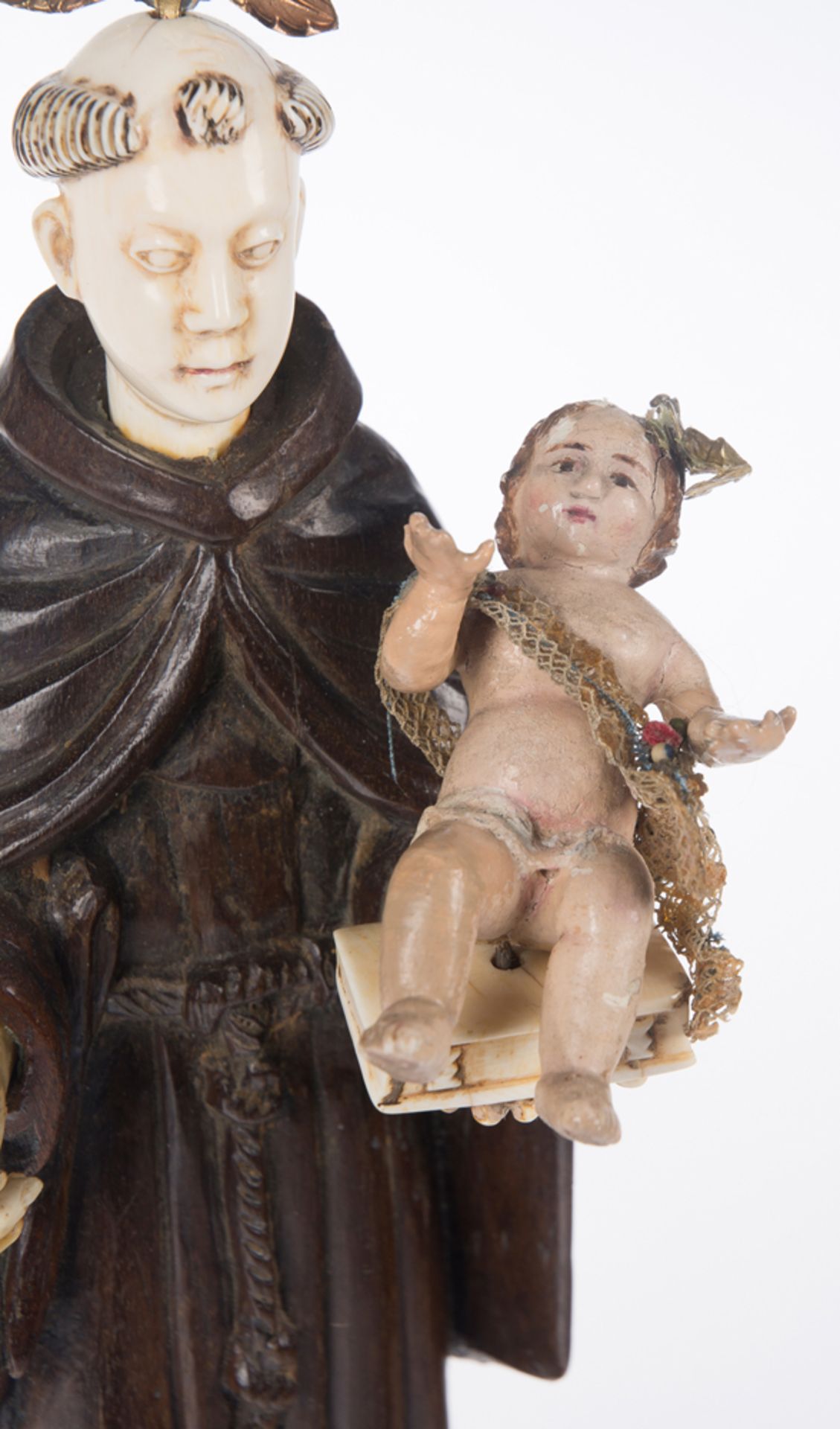 "Saint Anthony". Carved and polychromed wooden and ivory sculpture. Colonial. Hispanic-Philippine. - Image 5 of 6
