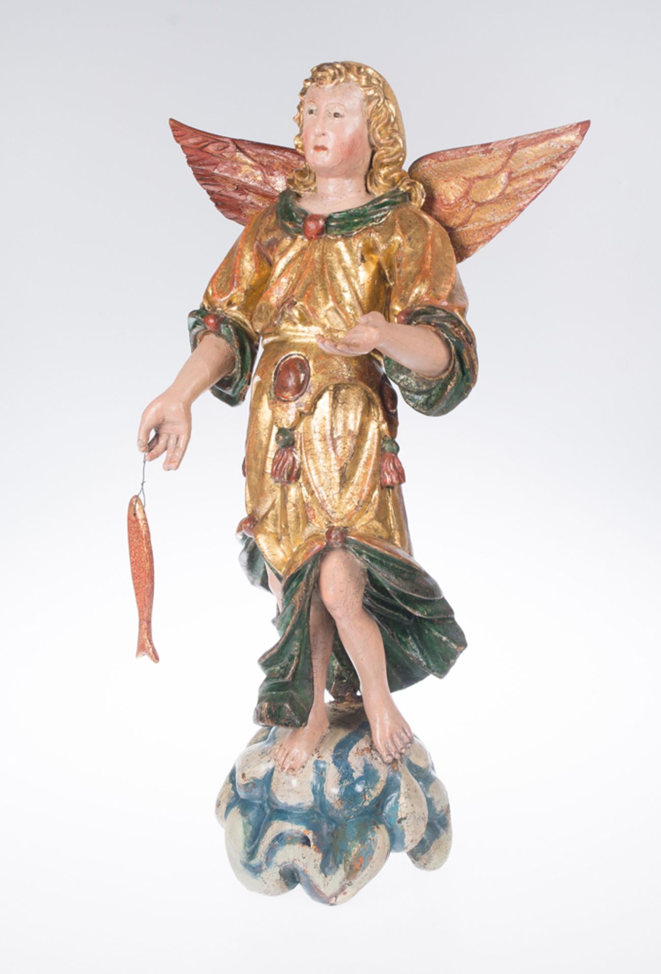 "Archangel Saint Raphael". Carved, gilded and polychromed wooden sculpture. 16th century. - Bild 2 aus 6