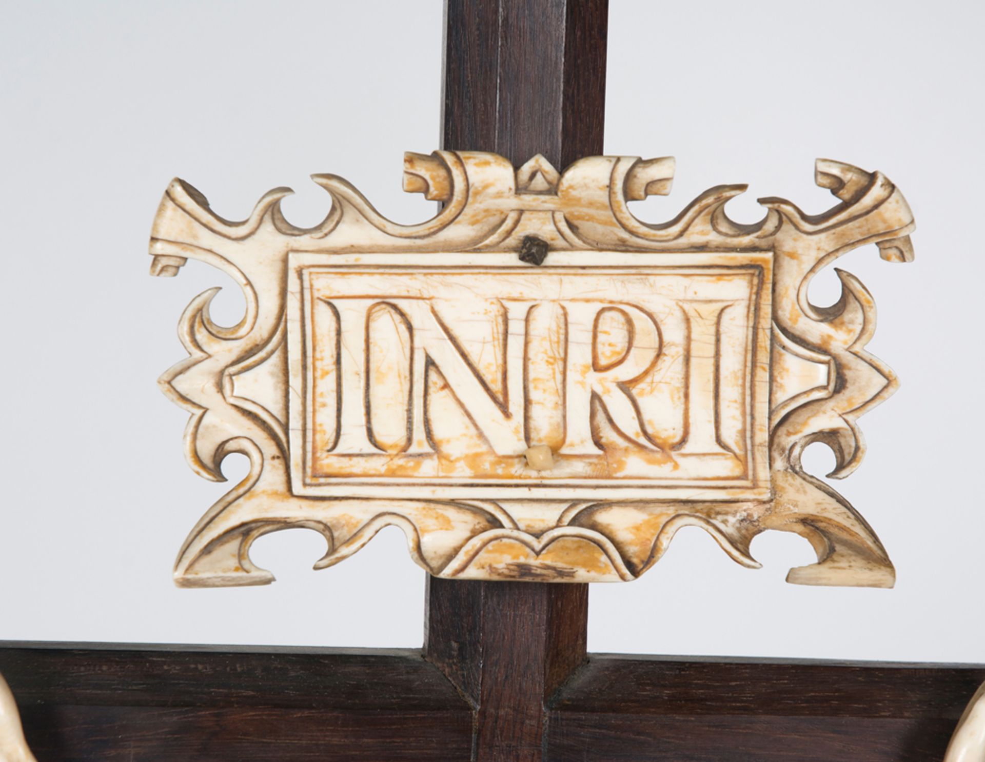 Ebonised wooden shrine with painted glass panes and an ivory Christ. Italy. 17th century. - Image 13 of 13