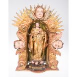 "Immaculate Conception". Carved, gilded and polychromed wooden sculpture. Colonial School. 18th cent