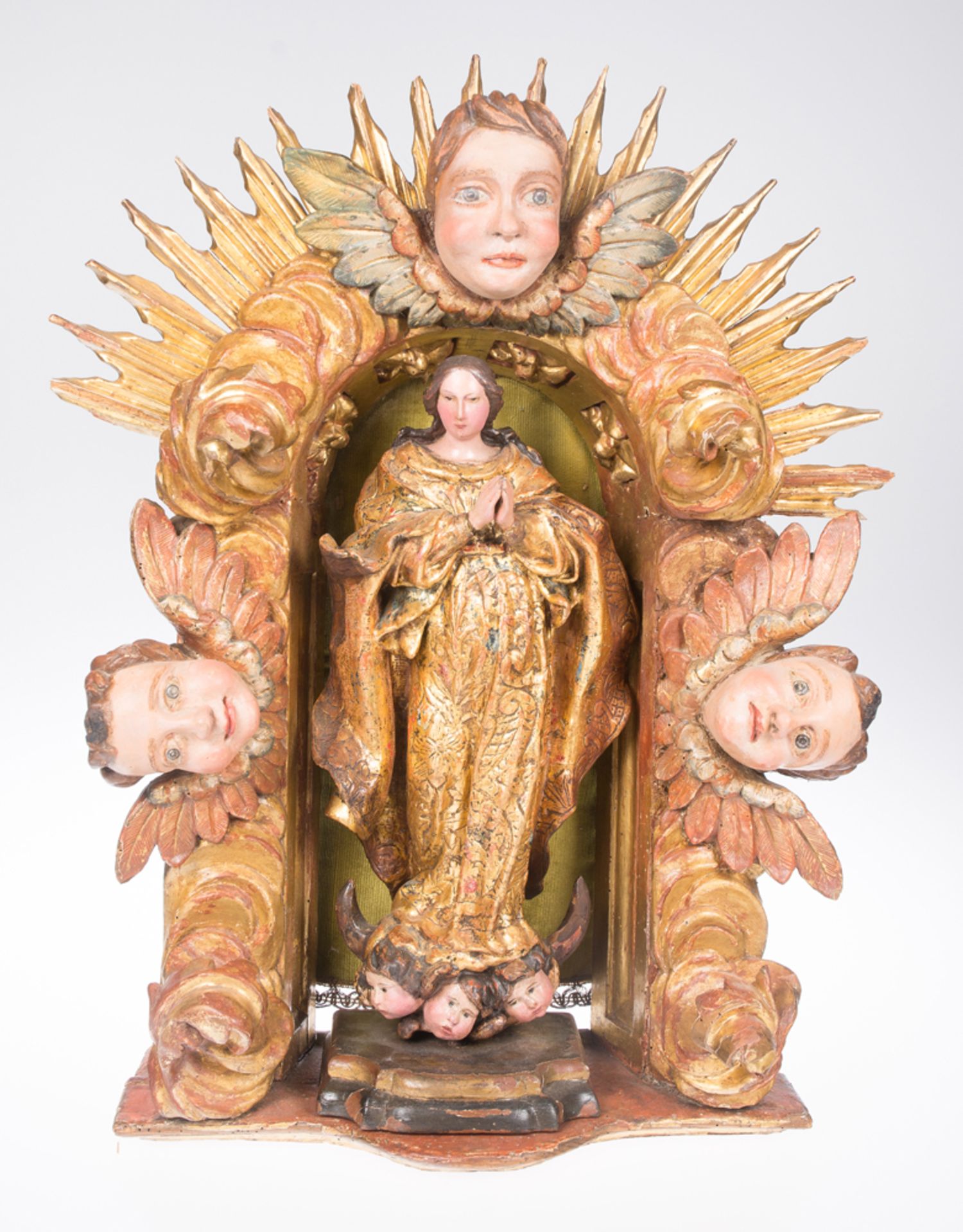 "Immaculate Conception". Carved, gilded and polychromed wooden sculpture. Colonial School. 18th cent