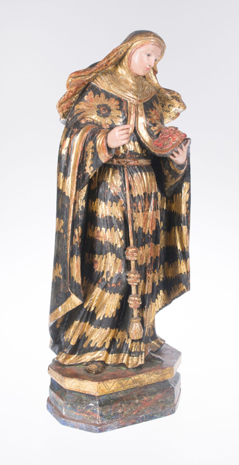 "Saint Rosa of Lima". Carved, gilded, polychromed and estofado wooden sculpture. Colonial. 17th - 18 - Image 3 of 6