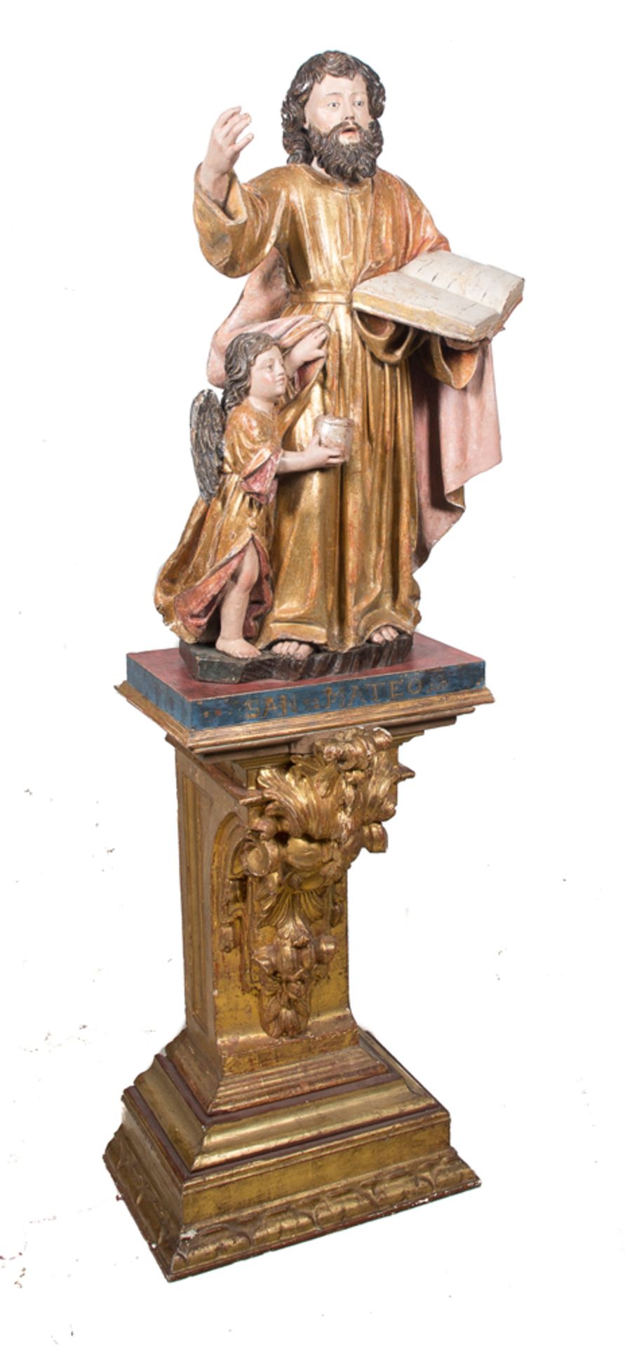 "Saint Matthew". Carved, gilded and polychromed wooden sculpture. Spanish School. 17th century. - Bild 3 aus 5