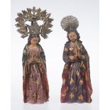 "Saint Joseph and the Virgin Mary". Pair of carved, gilded and polychromed wooden sculptures. Colo