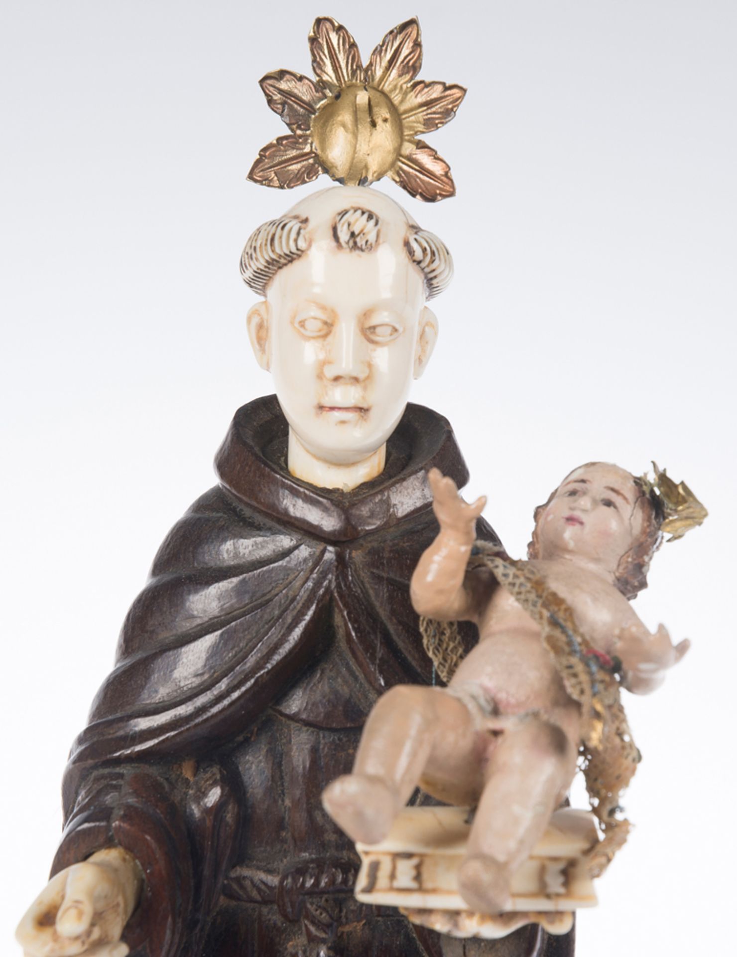 "Saint Anthony". Carved and polychromed wooden and ivory sculpture. Colonial. Hispanic-Philippine. - Image 4 of 6