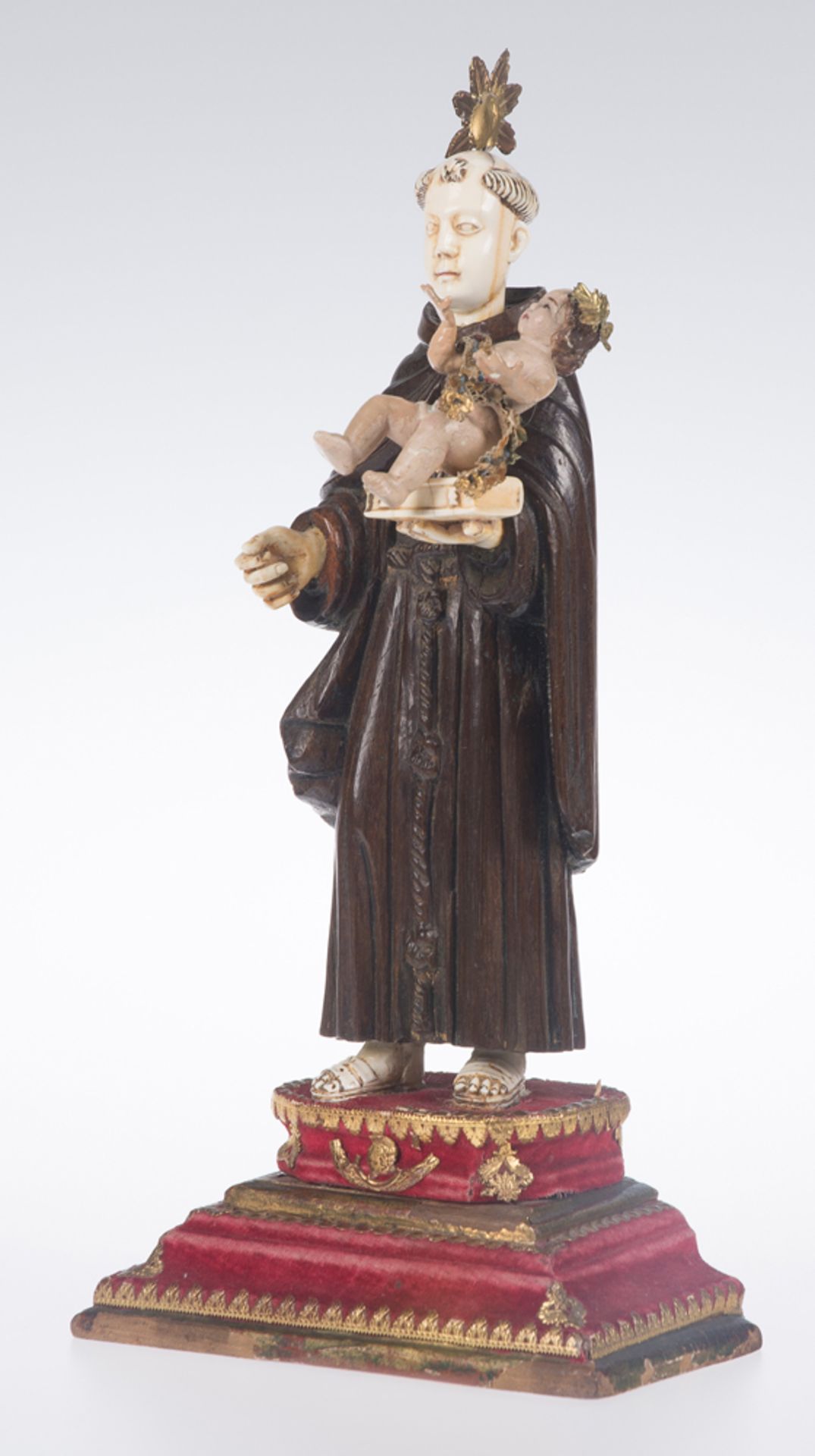 "Saint Anthony". Carved and polychromed wooden and ivory sculpture. Colonial. Hispanic-Philippine. - Image 3 of 6