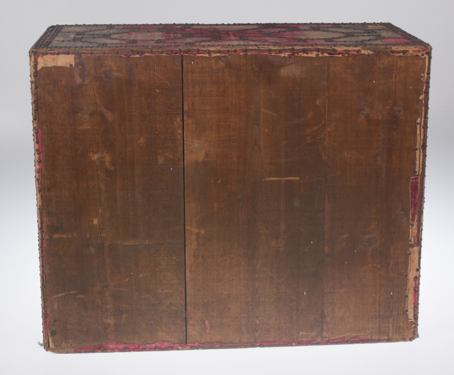 Velvet-covered wooden bargueño desk, with silver and gilded bronze fittings. Colonial or Spanish Sc - Image 9 of 9