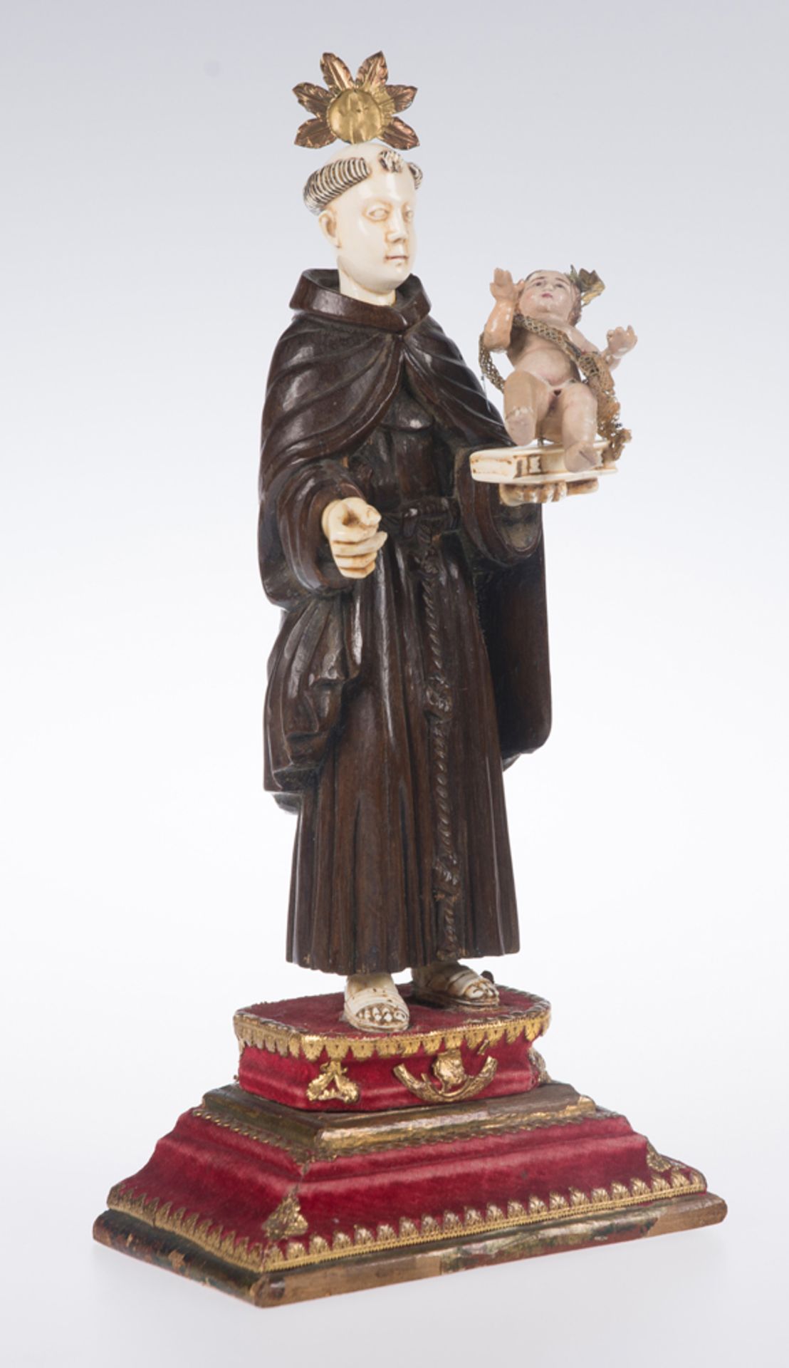 "Saint Anthony". Carved and polychromed wooden and ivory sculpture. Colonial. Hispanic-Philippine. - Image 2 of 6