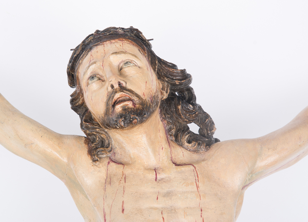 "Christ". Carved and polychromed wooden sculpture. 17th century. - Image 3 of 5