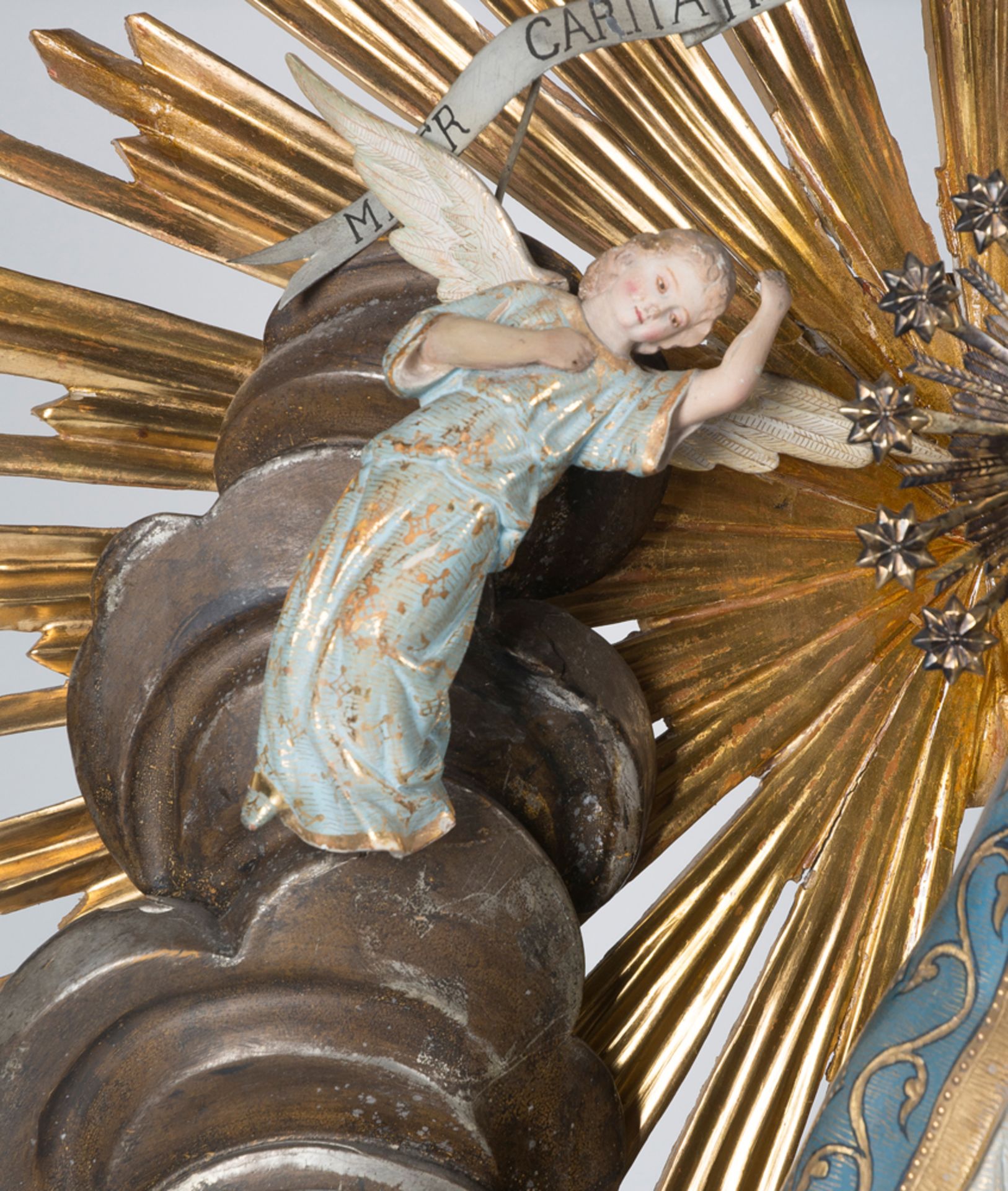 "Our Lady of Charity". Carved, gilded and polychromed wooden sculptural group. Colonial School. Cir - Bild 6 aus 10